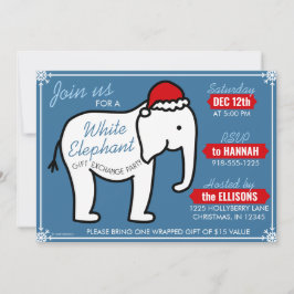 Witte Olifant Feestje Kerst (Blauw) Uitnodiging