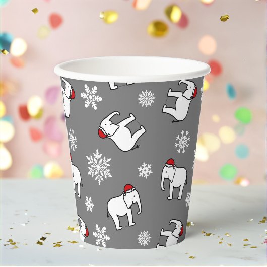Witte Olifant Feestje Kerst (Grijs) Papieren Beker