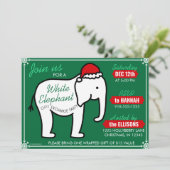 Witte Olifant Feestje Kerst (Groen) Uitnodiging (Staand voorkant)
