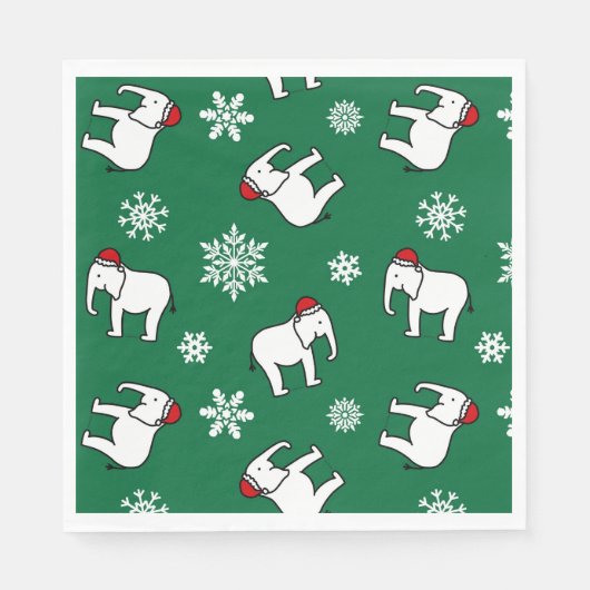 Witte Olifant Feestje Kerst (Groene) Servet (Voorkant)