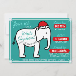Witte Olifant Feestje Kerst (Turquoise) Uitnodigin Kaart