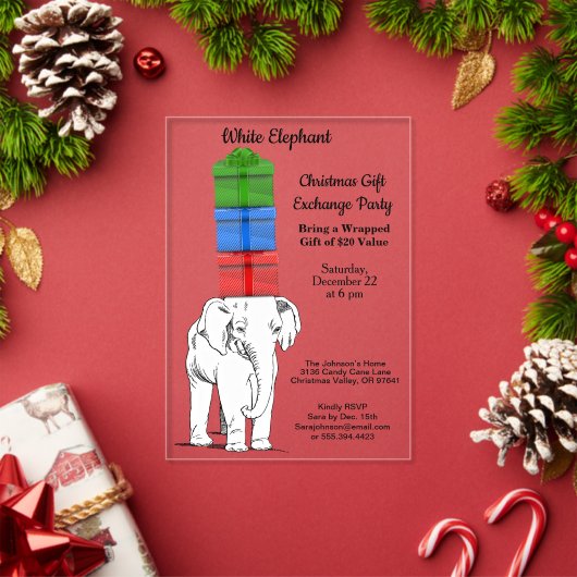 Witte Olifant Gestapelde Cadeau Uitwisseling Feest Acryl Uitnodigingen (Insity (Feestdagen))