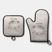 Witte Olifant Grap Geschenk Ovenwant & Pannenlap Set (Voorkant)