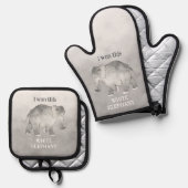 Witte Olifant Grap Geschenk Ovenwant & Pannenlap Set (Voorkant / Achterkant)