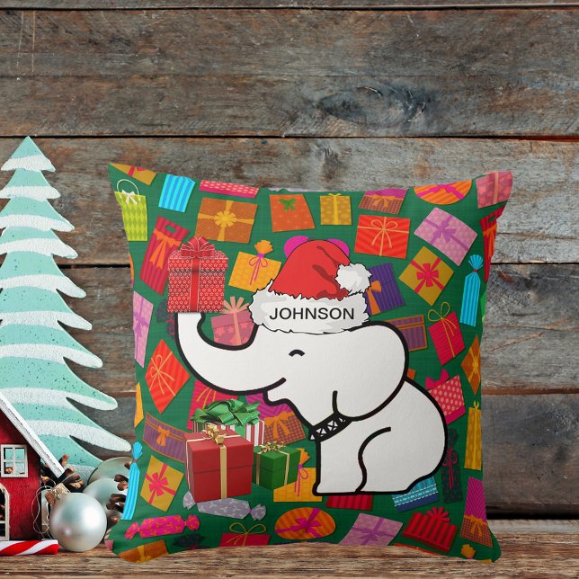 Witte Olifant Jouw naam Kerstcadeaus Groen Kussen (White Elephant Your Name Christmas Presents Green Throw Pillow)