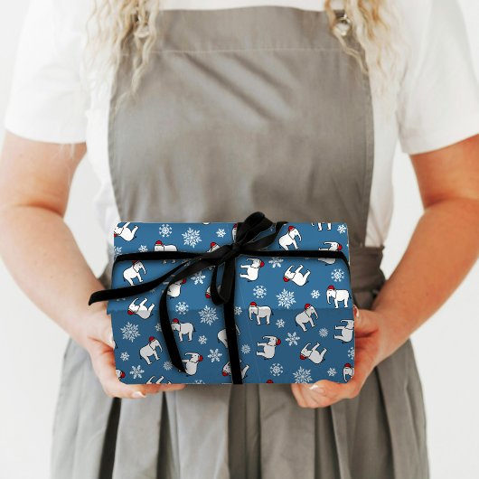 Witte Olifant Kerst (Blauw) Inpakpapier