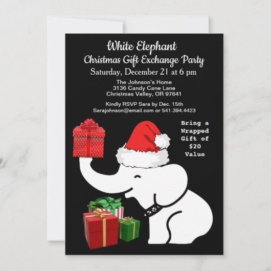 Witte Olifant Kerst Gift Exchange Party Kaart (Voorkant)