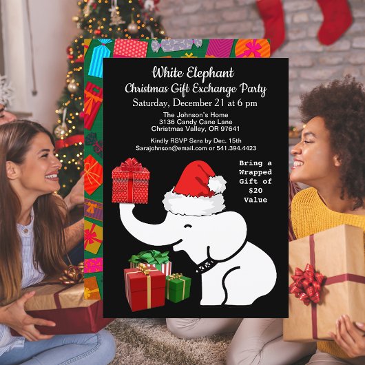 Witte Olifant Kerst Gift Exchange Party Kaart