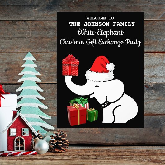 Witte Olifant Kerst Gift Exchange Party Wall Foto Afdruk