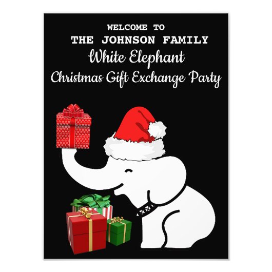 Witte Olifant Kerst Gift Exchange Party Wall Foto Afdruk (Voorkant)