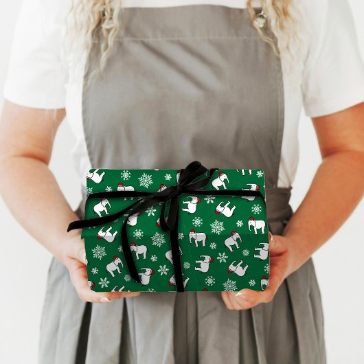 Witte Olifant Kerst (Groen) Inpakpapier