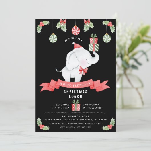 Witte Olifant Kerst Lunch Cadeau Uitwisseling Kaart (Staand voorkant)