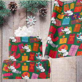 Witte Olifant Kerst Presents Groene Achtergrond Cadeaupapier
