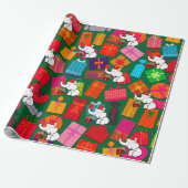 Witte Olifant Kerst Presents Groene Achtergrond Cadeaupapier (Uitgerold)