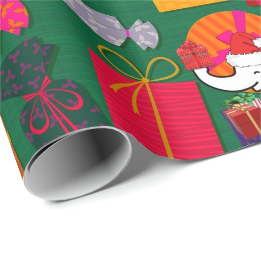 Witte Olifant Kerst Presents Groene Achtergrond Cadeaupapier (Rol Hoek)