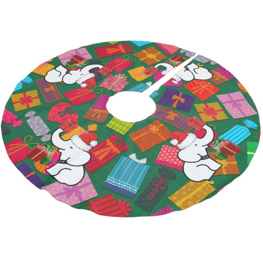 Witte Olifant Kerst Presents Groene Achtergrond Kerstboom Rok (Gekanteld)