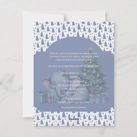 Witte olifant kerstfeest uitnodiging (Achterkant)