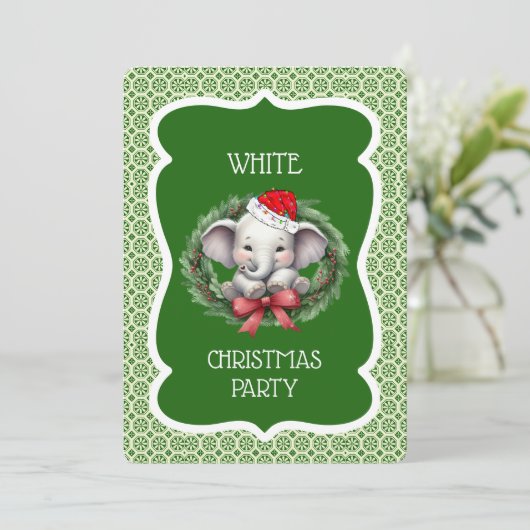 Witte olifant kerstfeest uitnodiging (Staand voorkant)