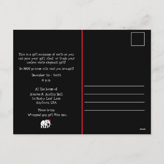 Witte Olifant Kerstfeest Uitnodiging (Achterkant)