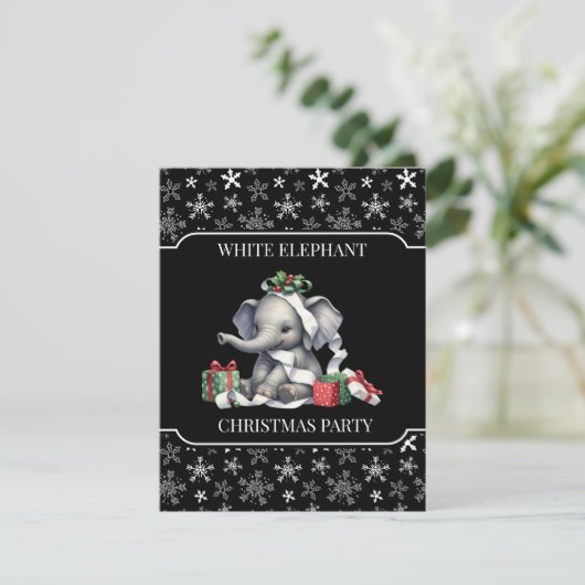 Witte olifant kerstfeest uitnodiging (Staand voorkant)