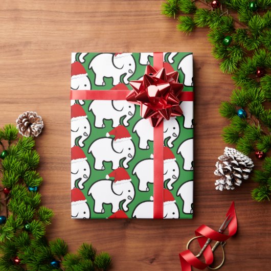 Witte Olifant Kerstman Hoed Inpakpapier Rol (Feestdagen Geschenken)