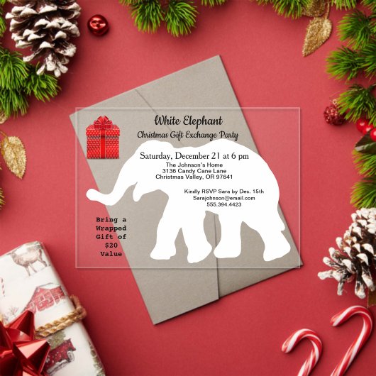 Witte Olifant Kerstmis Diamant Patroon Terug Acryl Uitnodigingen (Insity (Feestdagen))