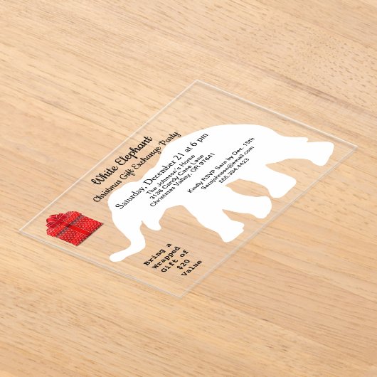 Witte Olifant Kerstmis Diamant Patroon Terug Acryl Uitnodigingen (Laagn)