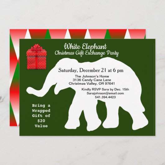 Witte Olifant Kerstmis Diamant Patroon Terug Kaart (Voorkant / Achterkant)