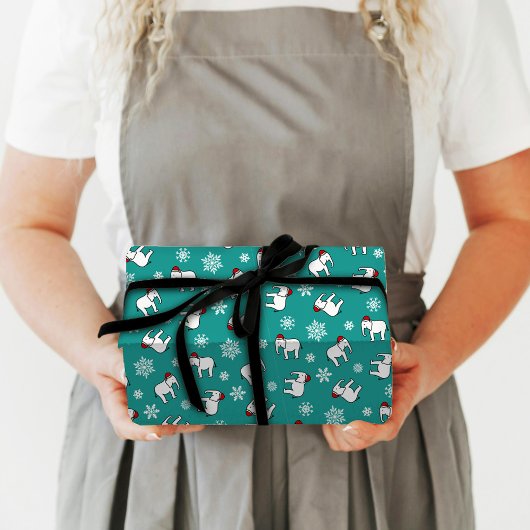 Witte Olifant Kerstmis (Turquoise) Inpakpapier