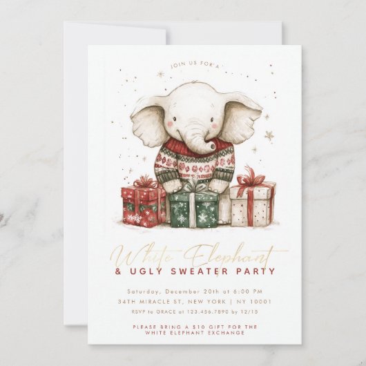 Witte Olifant Lelijke Trui Feest Kaart (Voorkant)