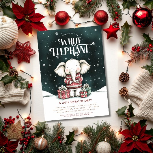 Witte Olifant Lelijke Trui Feest Uitnodiging