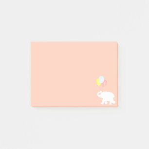 Witte Olifant met Ballonnen op Koraal Roze Post-it® Notes