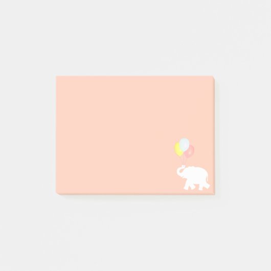 Witte olifant met ballonnen op koraalroze post-it® notes (Voorkant)