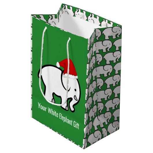 Witte Olifant met Kerstman Hoed Design Cadeautas (Voorkant Gekanteld)