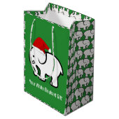 Witte Olifant met Kerstman Hoed Design Cadeautas (Achterkant Gekanteld)