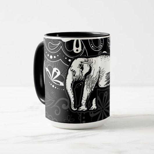 Witte Olifant Paisley Ontwerp Mok (Voorkant links)