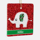 Witte olifant rode glitterkeramische sierbloem keramisch ornament (Rechts)