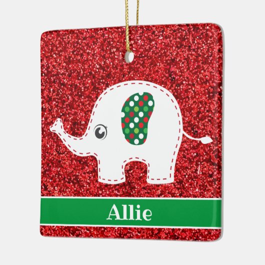 Witte olifant rode glitterkeramische sierbloem keramisch ornament (Links)