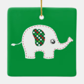 Witte olifant rode glitterkeramische sierbloem keramisch ornament (Achterkant)