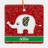 Witte olifant rode glitterkeramische sierbloem keramisch ornament (Voorkant)