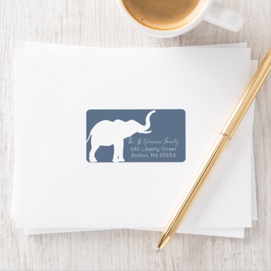Witte Olifant Silhouet Blauwe Retouradres Etiket (Insitu)