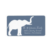 Witte Olifant Silhouet Blauwe Retouradres Etiket (Voorkant)