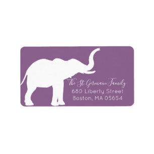 Witte Olifant Silhouet Paarse Retouradres Etiket