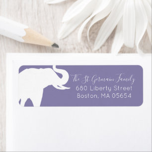 Witte Olifant Silhouet Retouradres Paars Etiket