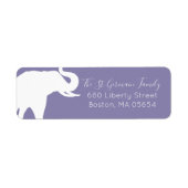 Witte Olifant Silhouet Retouradres Paars Etiket (Voorkant)