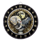 Witte olifant staat onder gouden maan dartbord (Voorkant)
