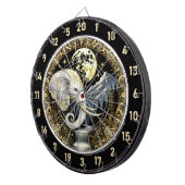 Witte olifant staat onder gouden maan dartbord (Voorkant Rechts)