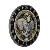 Witte olifant staat onder gouden maan dartbord (Voorkant Links)