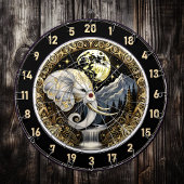 Witte olifant staat onder gouden maan dartbord