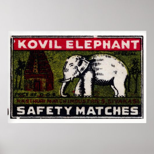 Witte Olifant Tempel Matchbox Kunstprint, Indiaas Poster (Voorkant)